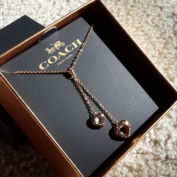 Coach Jewelry - Coach Rose Gold Double Heart Slider Necklace NWT